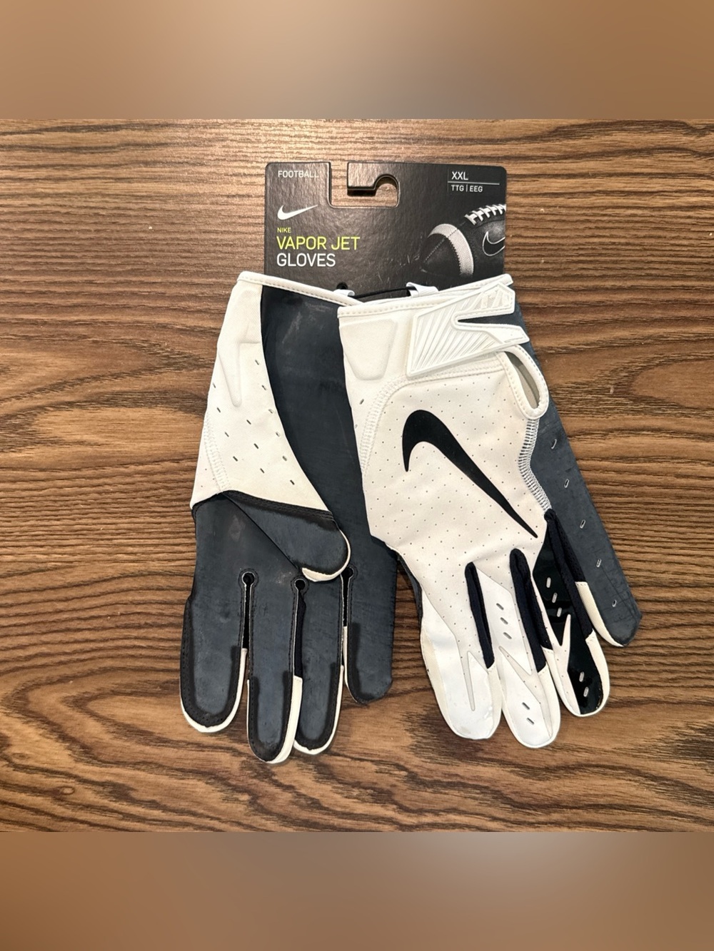 Size 2XL Nike Vapor Jet 5.0 FG Hydragrip Receiver Gloves White/Black PGF048